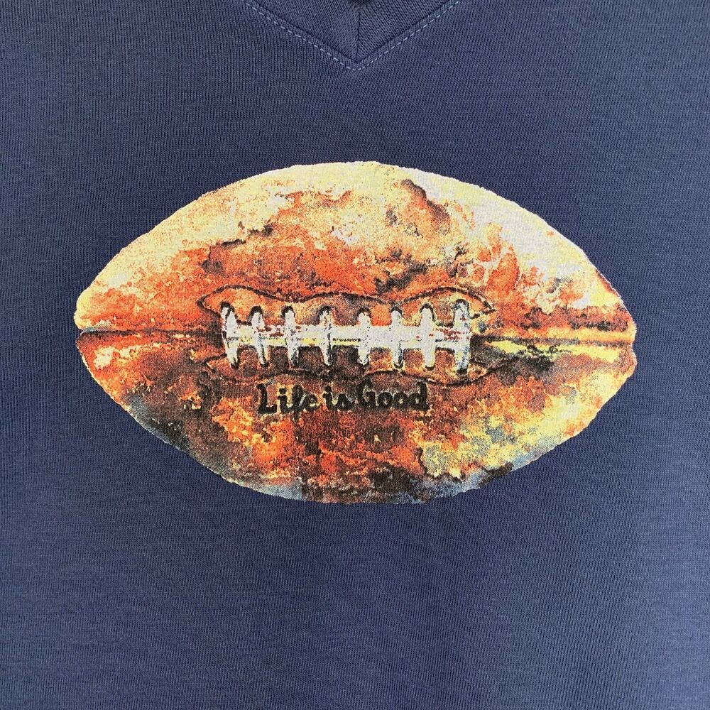 💐 Life is Good M Crusher Shirt NEW Blue Cotton Knit Top V Neck Football NWT - Picture 3 of 7